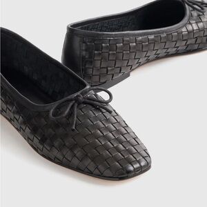 Quince Italian Leather Handwoven Square Toe Ballet Flat Black EUC